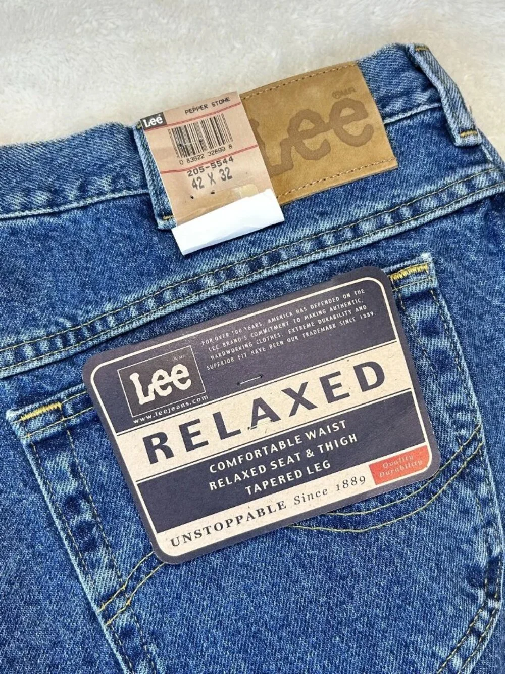 VTG Lee Straight Jeans Mens 42x32 Blue Denim Relaxed Fit Dead Stock Sears